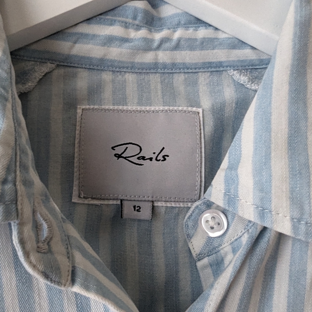 Rails Sadie Cold Shoulder Blue White Striped Shirt - Size 12 - Picture 5 of 11
